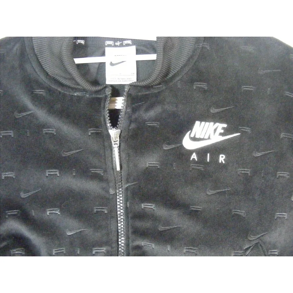 Nike Air Velour Cropped Bomber Jacket Womens Small Black Excellent Embossed Logo - Picture 2 of 10